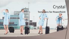  Presentation with airport runway - Cool new slides with empty runway - digital composite of stewardess holding backdrop and a white colored foreground