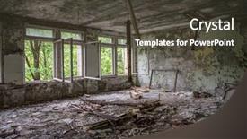  Presentation with pripyat - Beautiful theme featuring empty school class with debris and broken windows in forsaken pripyat backdrop and a dark gray colored foreground