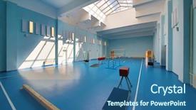  Presentation with middle school - Slide set consisting of empty school gymnasium with blue background and a ocean colored foreground