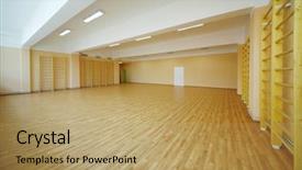  Presentation with floor - Colorful slide deck enhanced with empty school gymnasium with yellow backdrop and a coral colored foreground