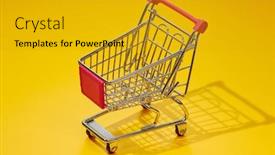 Presentation with shopping - Colorful slide set enhanced with empty-shopping-cart-against-yellow backdrop and a gold colored foreground