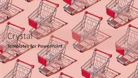  Presentation with pink - Amazing PPT theme having empty-shopping-carts-arranged backdrop and a coral colored foreground