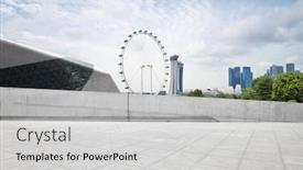  Presentation with ferris wheel - Colorful slide deck enhanced with empty sidewalk with modern buildings near ferris wheel backdrop and a light gray colored foreground