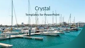  Presentation with boats - Cool new slide deck with empty slots in harbor on a sunny day some boats in lanzarote spain backdrop and a cool aqua colored foreground