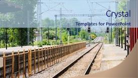  Presentation with train railway - Amazing presentation theme having empty small railway station backdrop and a sky blue colored foreground