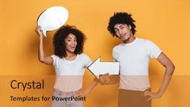  Presentation with afro - Colorful presentation theme enhanced with empty speech bubble and pointing backdrop and a gold colored foreground