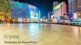  Presentation with city buildings - Amazing slide set having empty-square-and-commercial-buildings backdrop and a lemonade colored foreground