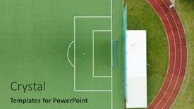  Presentation with soccer field - Amazing slide set having empty-stadium-soccer-field-top backdrop and a seafoam green colored foreground