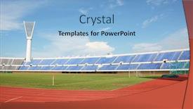  Presentation with stadium - Audience pleasing presentation theme consisting of grandstand and running track backdrop and a light blue colored foreground