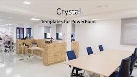  Presentation with computers - Presentation design with empty startup business office interior background and a light gray colored foreground