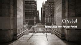  Presentation with new york - Beautiful PPT layouts featuring empty-street-with-few-pedestrians backdrop and a dark gray colored foreground