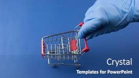  Presentation with supermarket trolley - PPT theme enhanced with empty-supermarket-trolley-and-woman background and a ocean colored foreground