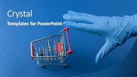  Presentation with supermarket trolley - Amazing slide set having empty-supermarket-trolley-and-woman backdrop and a teal colored foreground