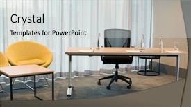  Presentation with chairs - PPT theme with empty-table-and-chairs background and a light gray colored foreground