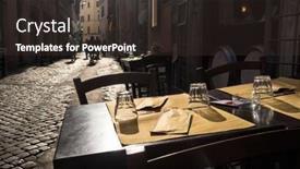  Presentation with rome italy - Cool new PPT theme with empty-tables-close-up backdrop and a tawny brown colored foreground