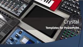  Presentation with electronic music - PPT theme featuring empty-tablet-and-electronic-music background and a dark gray colored foreground