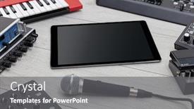  Presentation with electronic music - PPT layouts featuring empty-tablet-and-electronic-music background and a gray colored foreground