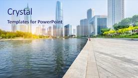  Presentation with journey urban - Beautiful slide deck featuring empty tiled floor and urban skyline tianjin china backdrop and a light blue colored foreground