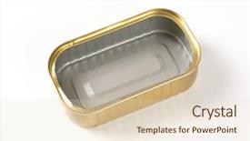  Presentation with sardines - PPT theme having empty tin of sardines on white background background and a lemonade colored foreground