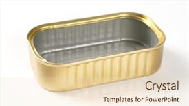  Presentation with sardines - PPT layouts consisting of empty tin of sardines on white background background and a lemonade colored foreground
