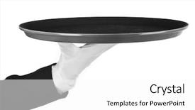  Presentation with waiter - Colorful presentation design enhanced with empty tray in hand waiter backdrop and a  colored foreground