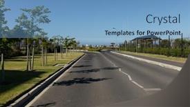  Presentation with sunny sky - Slide deck with empty-two-way-asphalt-road background and a light blue colored foreground