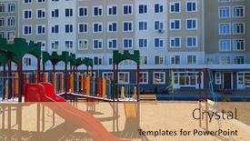  Presentation with condominium - Presentation theme with empty-urban-residential-infrastructure-nobody background and a coral colored foreground