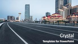 Presentation with empty road motion blur - PPT layouts consisting of empty urban road in tianjin background and a tawny brown colored foreground
