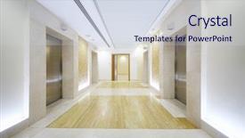  Presentation with elevator - Amazing presentation theme having empty white hall with elevator backdrop and a sky blue colored foreground