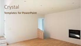  Presentation with rough - Presentation theme having empty white room with rough parquet fireplace and spotlights copy space no one inside background and a lemonade colored foreground