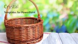  Presentation with wicker - Audience pleasing presentation design consisting of empty-wicker-basket-on-wooden backdrop and a soft green colored foreground