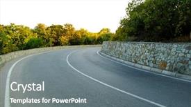  Presentation with forest road green - Cool new presentation theme with empty winding road in beautiful green summer forest backdrop and a gray colored foreground