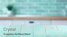  Presentation with brick wall - Beautiful slide deck featuring empty-wooden-deck-table-against backdrop and a sky blue colored foreground