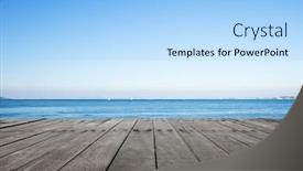  Presentation with sea floor - Amazing PPT layouts having empty wooden floor and blue sea in blue sky backdrop and a light blue colored foreground