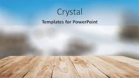 Presentation with surface area - Colorful slide set enhanced with empty-wooden-surface-on-blurry backdrop and a light blue colored foreground