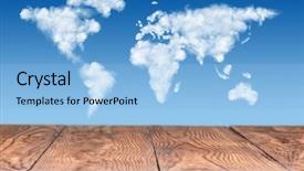  Presentation with empty of wood table top - Audience pleasing presentation design consisting of empty wooden table with world backdrop and a  colored foreground