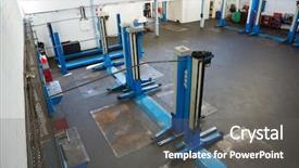  Presentation with repair - PPT theme featuring empty work stations at the repair garage background and a gray colored foreground