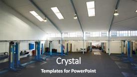  Presentation with repair - Amazing presentation having empty work stations at the repair garage backdrop and a dark gray colored foreground