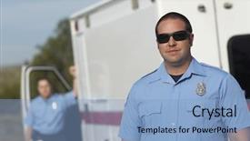  Presentation with paramedic - PPT layouts featuring emt - portrait of a confident male background and a light blue colored foreground