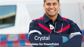  Presentation with paramedic - Audience pleasing PPT theme consisting of amublance driver - portrait of male paramedic backdrop and a navy blue colored foreground