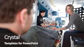 Presentation with emt - Amazing PPT theme having emt professionals caring backdrop and a dark gray colored foreground