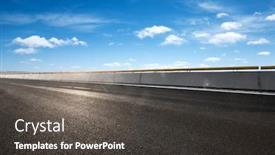  Presentation with asphalt road - Beautiful slide deck featuring emtpy asphalt road and snow mountains in blue cloud sky backdrop and a dark gray colored foreground