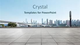  Presentation with blue marble - Colorful theme enhanced with emtpy marble floor with cityscape of chongqing in blue sky backdrop and a sky blue colored foreground