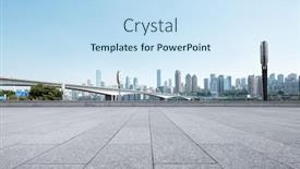  Presentation with blue marble - Cool new PPT theme with emtpy marble floor with cityscape of chongqing in blue sky backdrop and a sky blue colored foreground