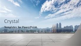  Presentation with blue marble - PPT theme enhanced with emtpy marble floor with cityscape of chongqing in blue sky background and a light blue colored foreground