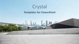  Presentation with blue marble - Amazing slide deck having emtpy marble floor with cityscape of chongqing in blue sky backdrop and a sky blue colored foreground