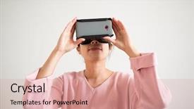  Presentation with lung cancer in asian population men - Presentation design featuring emulation - asian woman looking though vr background and a coral colored foreground