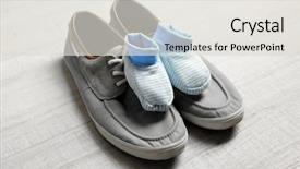  Presentation with shoes - Colorful PPT theme enhanced with emulation - big and small shoes backdrop and a  colored foreground