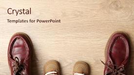  Presentation with rustic wood wooden frame - Presentation theme with emulation - big and small shoes background and a  colored foreground