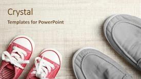  Presentation with shoes - PPT theme consisting of emulation - big and small shoes background and a sky blue colored foreground